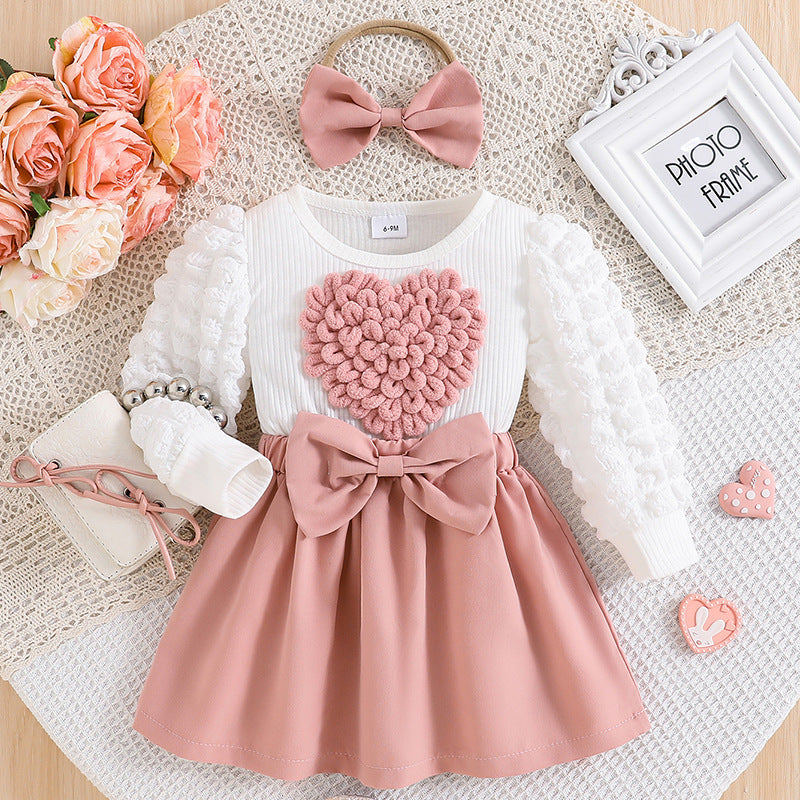 韓国風デザインの女の子ベビーワンピース 正面全体
