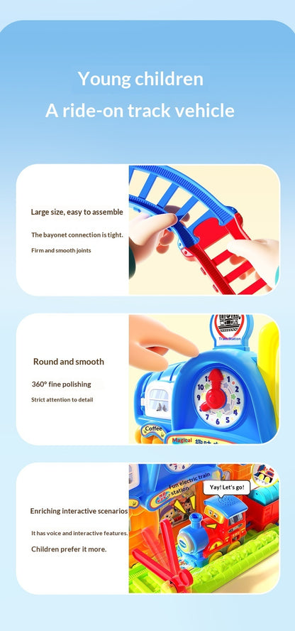 レールの接続部とステーション機能のディテールを示す説明イメージ
