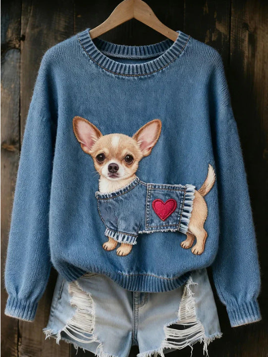 チワワ3Dプリント アートスウェット ブルー S〜XL