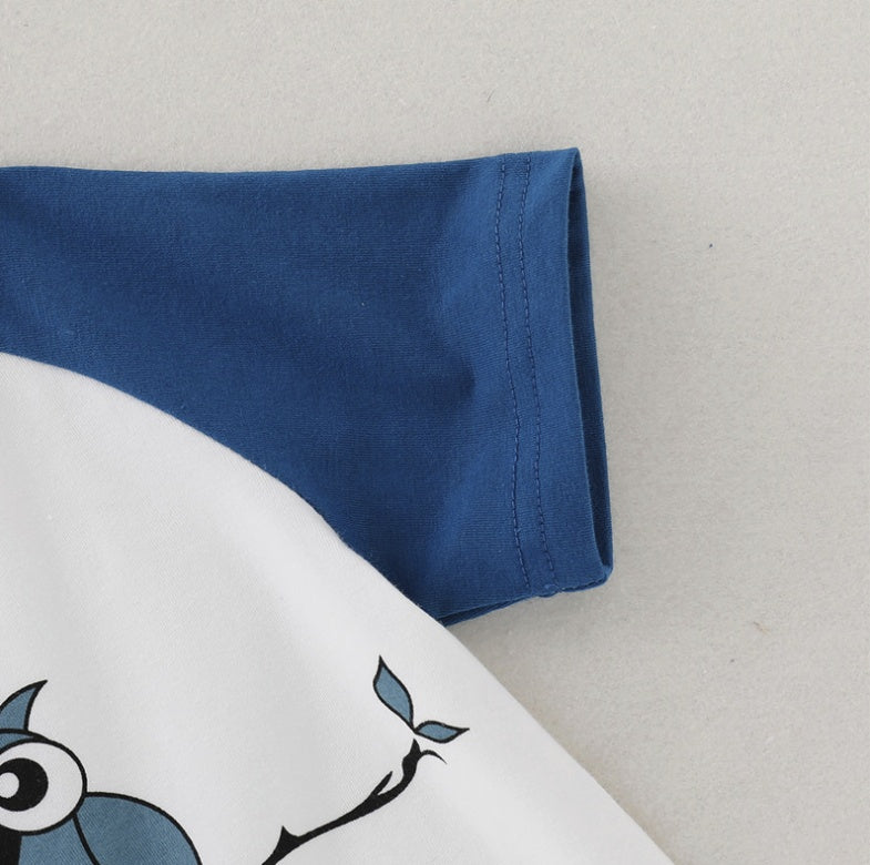 さらっと快適に動ける 子ども半袖Tシャツ＆ショートパンツ上下セット フクロウプリント コットン 80~120cm