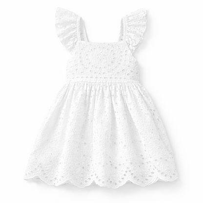 風に揺れて涼しく可憐にきまる 女の子アイレットレースジャンパースカート フリル肩紐バックリボン コットン 80~120cm