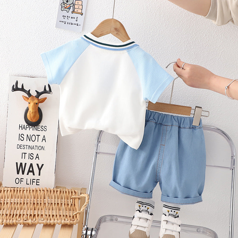 きちんと見えで動きやすい 男の子ポロシャツセットアップ アニマルカートゥーン 刺繍アップリケ コットン 80〜130cm