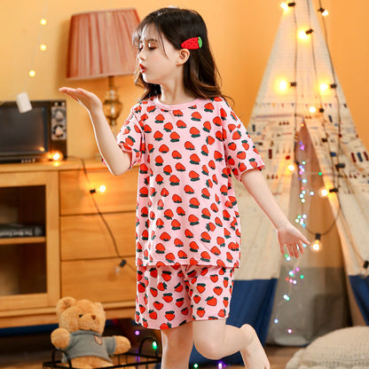 さらっと吸汗で夏も快適 女の子半袖パジャマ上下セット カートゥーンプリント コットン 90~175cm