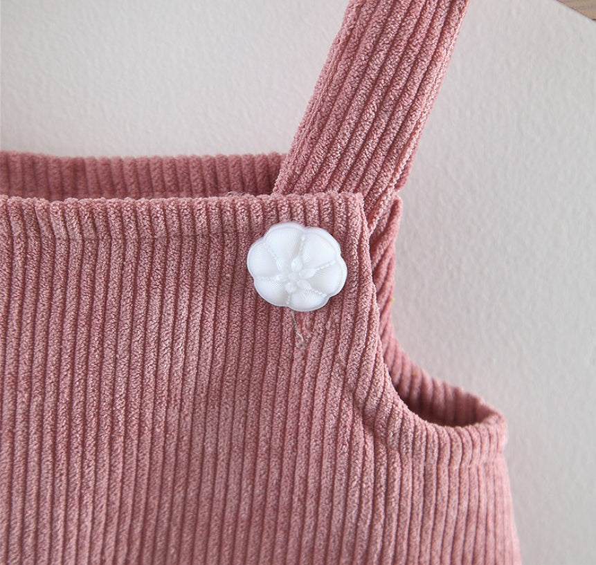 やさしく可憐に着映える 女の子ジャンパースカート上下セット きりん刺繍 レース襟トップス コットン 80~100cm