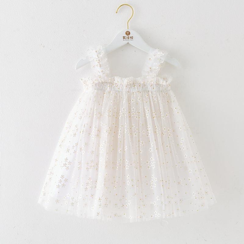 ホワイトの花柄チュールプリンセスワンピース 全体
