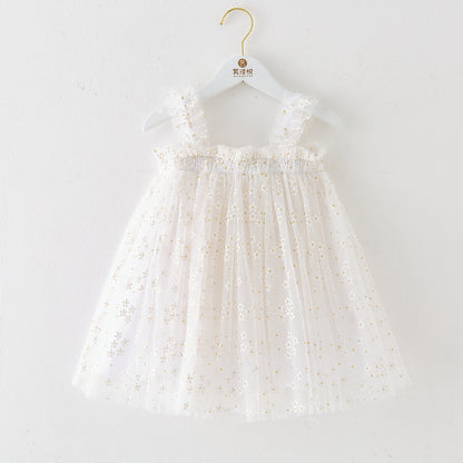 ホワイトの花柄チュールプリンセスワンピース 全体
