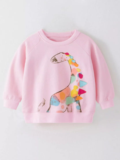 ピンクカラーの子ども用アニマルプリントクルーネックスウェット正面スタイル
