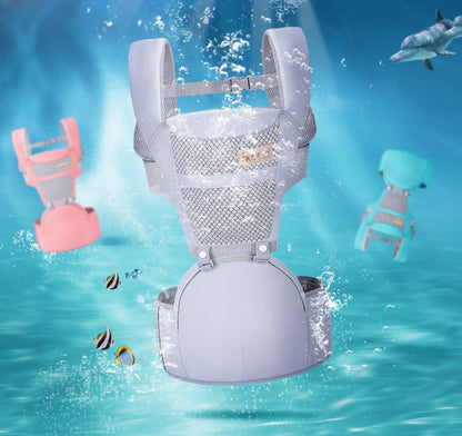 ヒップシートキャリアの水洗いイメージ（通気性メッシュ・多機能抱っこ紐）
