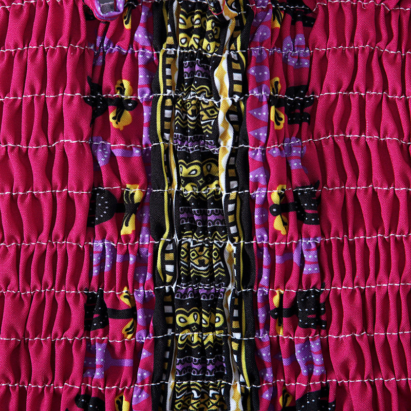 ぱっと華やぐカラフル柄でおしゃれ見えする 女の子ジャンパースカート ボヘミアンプリント シャーリングデザイン ポリエステル70% 90~130cm