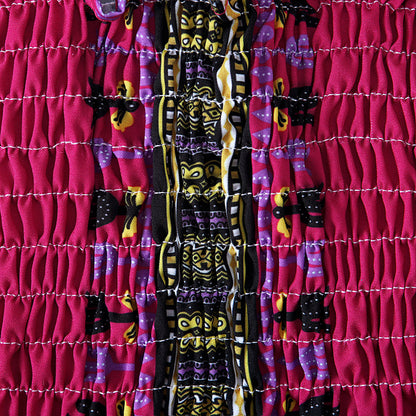 ぱっと華やぐカラフル柄でおしゃれ見えする 女の子ジャンパースカート ボヘミアンプリント シャーリングデザイン ポリエステル70% 90~130cm