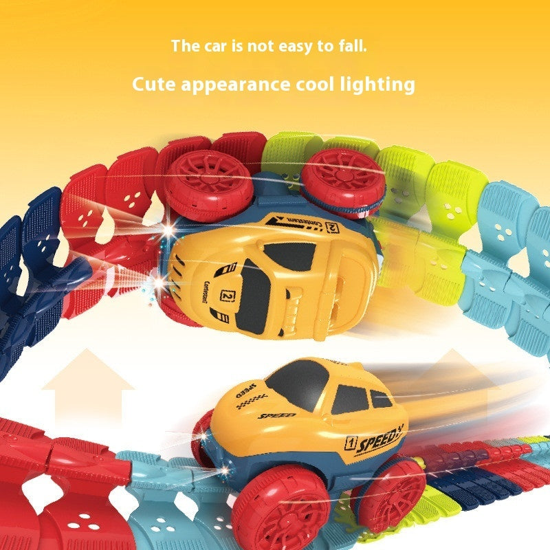 オレンジの背景の前でスタントクライミングと書かれたループコース全体写真
