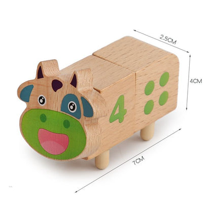 複数の木製タワーに数字ブロックが積まれているモンテッソーリ風知育トイ
