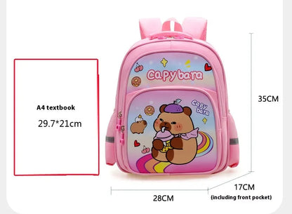 カピバラ柄 キッズ通学リュック A4対応 28×17×35cm 約370g 軽量・耐摩耗 ナイロン スクールバックパック