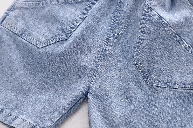 さらっと快適に動ける 男の子夏用半袖Tシャツ＆ショートパンツ上下セット ボーダー×サメプリント コットン素材 80~120cm