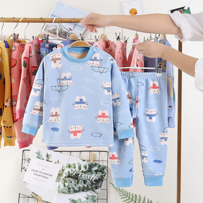 キッズ裏起毛コットン上下セット 長袖トップス＆ロングパンツ 極暖・ふんわり厚手 100–130cm | Children Plus-Velvet Cotton Warm Clothing Set Long Trousers 100–130cm Lumisei Prime