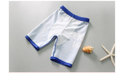 【100〜140cm】帽子付き キッズUVラッシュガード上下3点セット（長袖トップス＋ロングパンツ）高伸縮スリムフィット カートゥーン柄