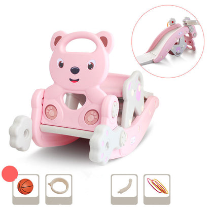 多機能ベビーロッキングホース 室内すべり台・ショット・リング付き くまさん乗用おもちゃ 1〜6歳向け 安全PE製ピンク・ブルー