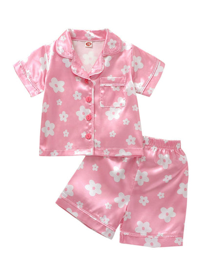 さらり快適にくつろげる 女の子花柄パジャマセット 半袖シャツ＆ショーツ ポリエステル混 90〜140cm