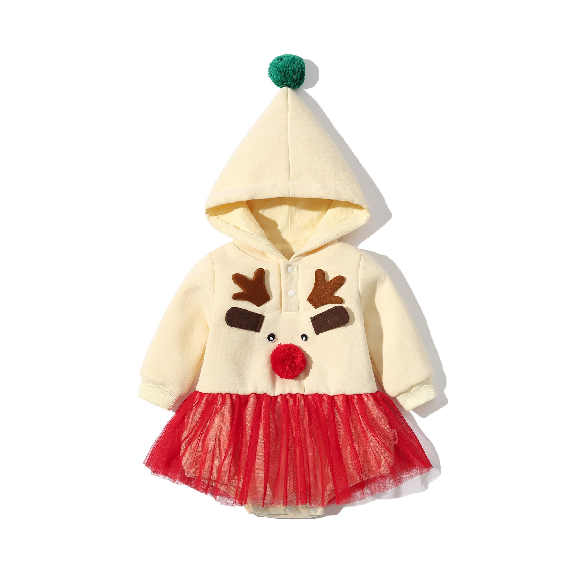 ベージュカラーのクリスマスベビーロンパース
