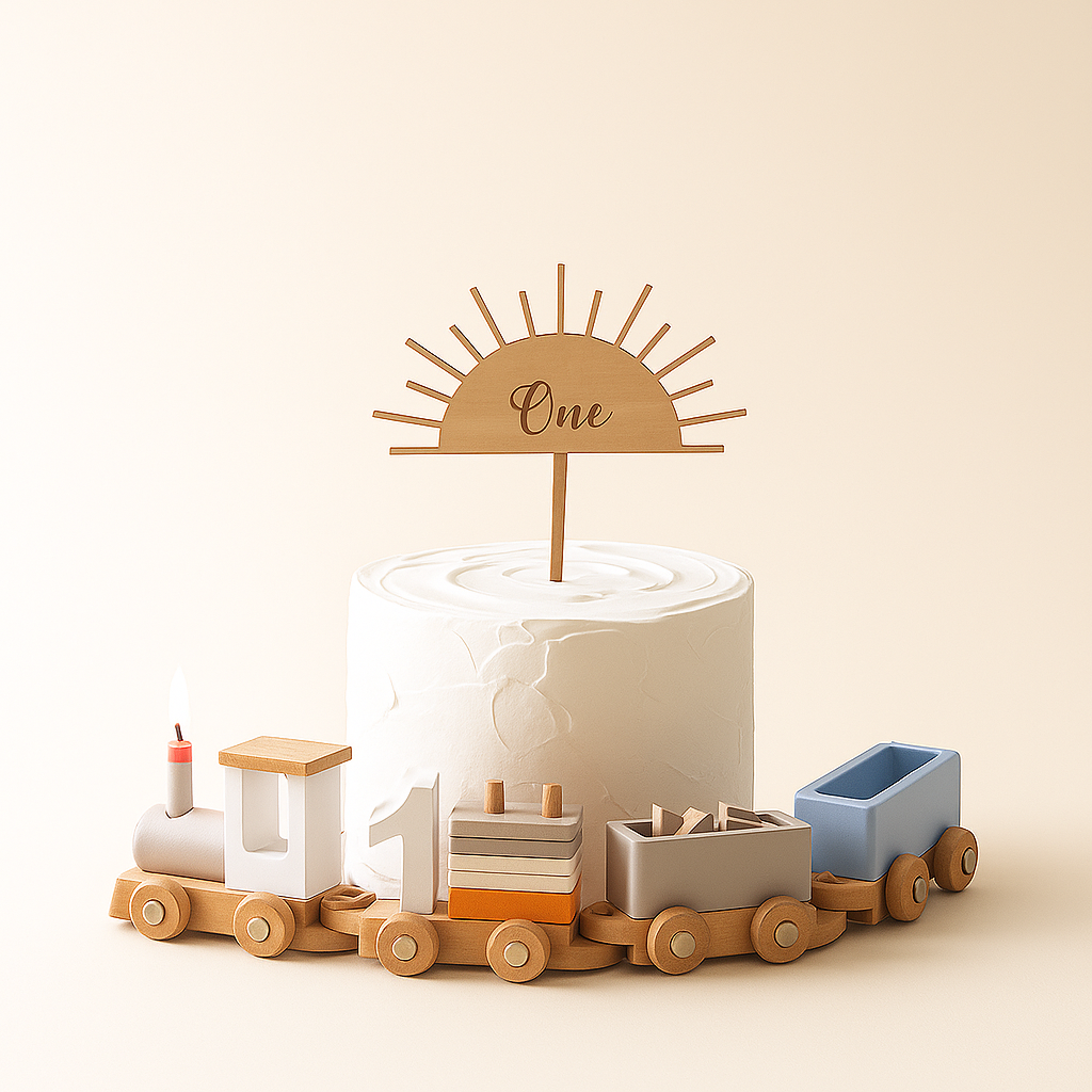 天然木素材のバースデートレインおもちゃ
