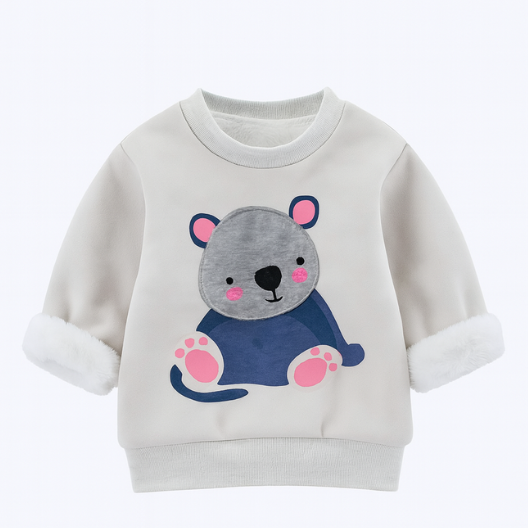 ふんわり厚手で毎日をあたたかく過ごせる 子ども長袖トレーナー 動物カートゥーンプリント コットン 80–100cm