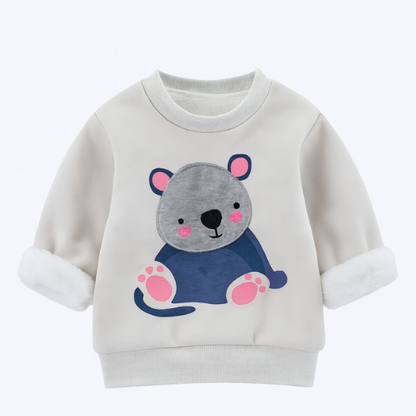 ふんわり厚手で毎日をあたたかく過ごせる 子ども長袖トレーナー 動物カートゥーンプリント コットン 80–100cm