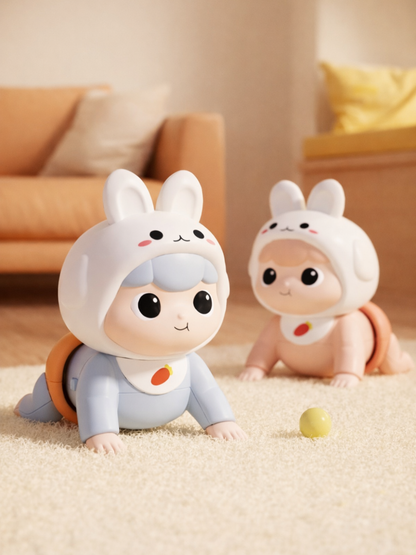 うさぎフードの電動ハイハイドールが前へ進む使用シーンイメージ
