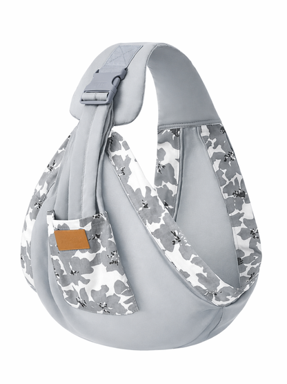 グレー×フラワー柄の授乳ケープ一体型リングスリング外観（リングスリング・抱っこ紐）
