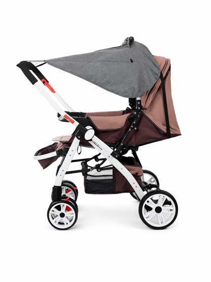 グレーのベビーカー日よけカバー装着イメージ（ベビーカーサンシェード）
