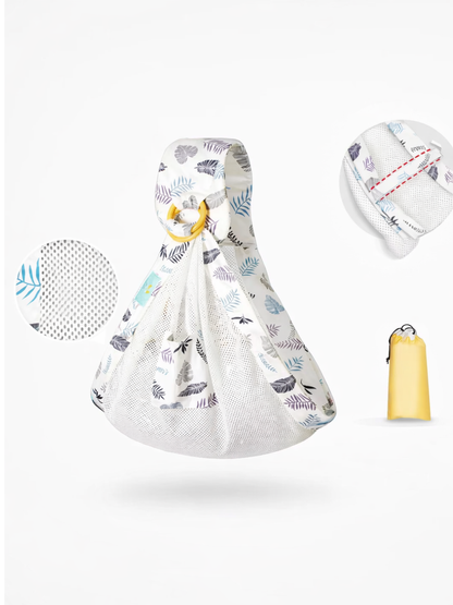 ホワイトリーフ柄のメッシュリングスリング外観（リングスリング・抱っこ紐スリング）
