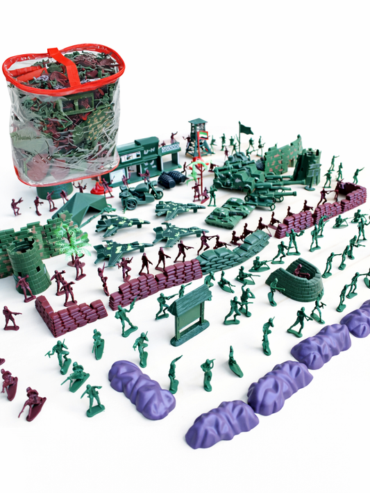 収納バッグ付きミリタリーミニフィギュアジオラマセット 全パーツを配置した全体イメージ
