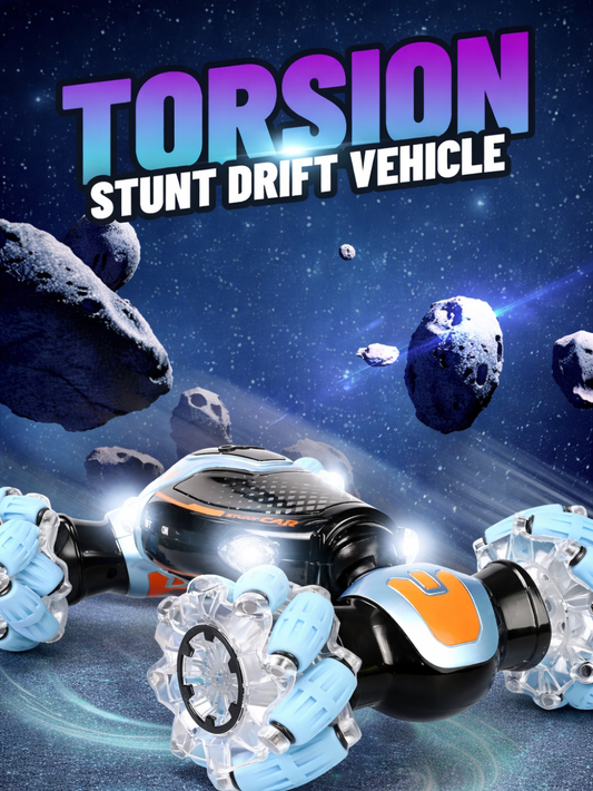 宇宙背景で見せるツイスト変形スタントドリフトカー メカナムホイール外観イメージ
