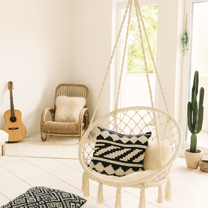 北欧スタイル 吊り下げハンモックチェア 綿ロープ × スチール製 | Nordic Style Hanging Swing Chair for Indoor Relax Space Lumisei Prime