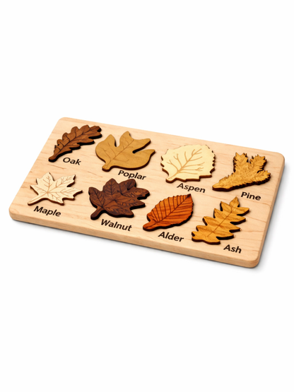 斜め角度から見た木製リーフパズルボードの立体感
