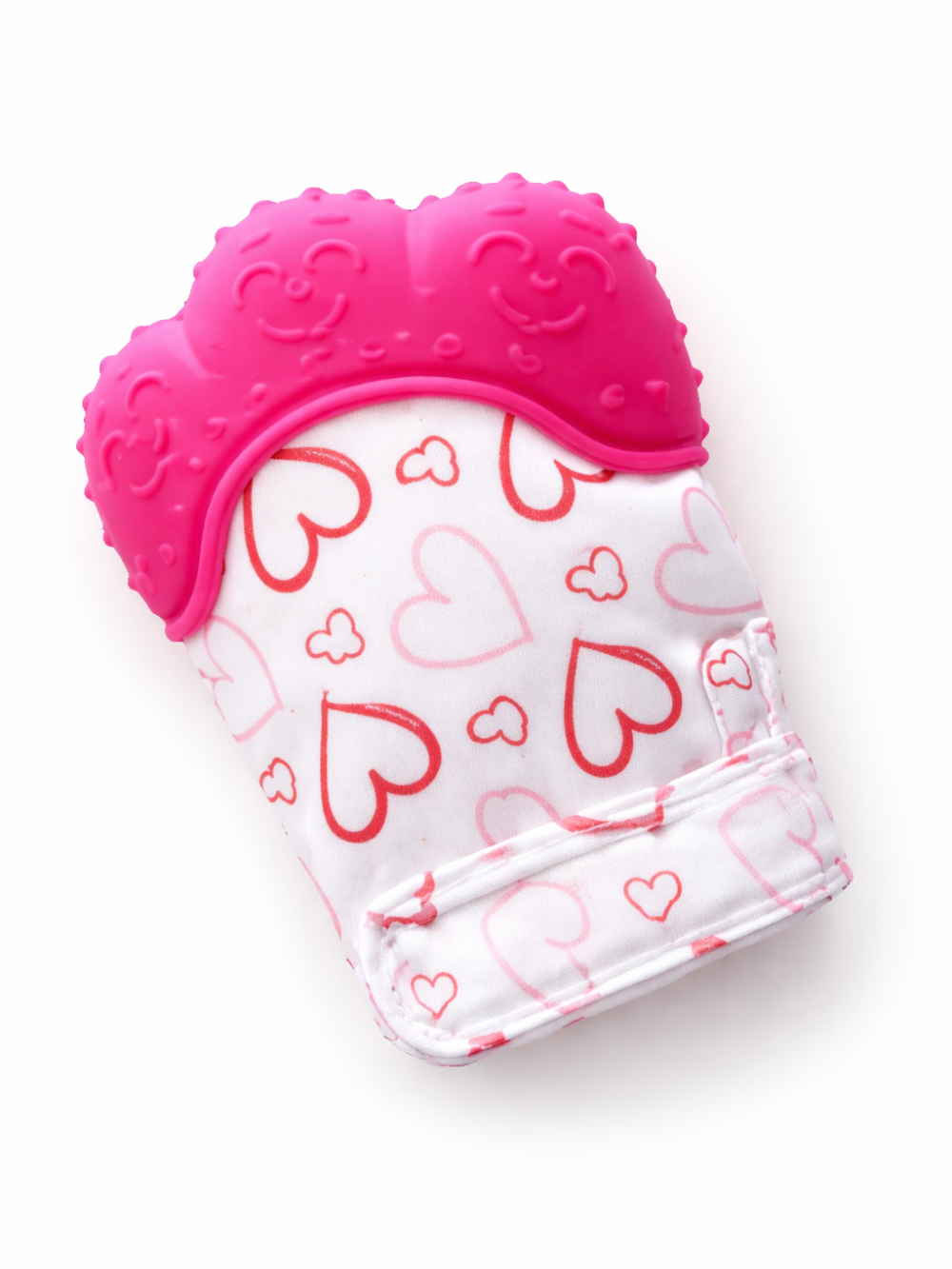 ハート柄のベビー用歯固めミトングローブ ピンク（歯固め 人気）
