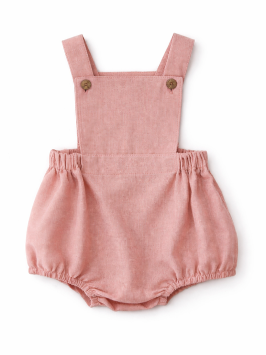 ピンクの女の子サロペットロンパースの正面全体
