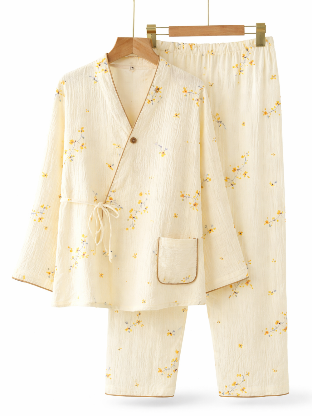 コットンガーゼのキモノデザインパジャマセットの全体イメージ
