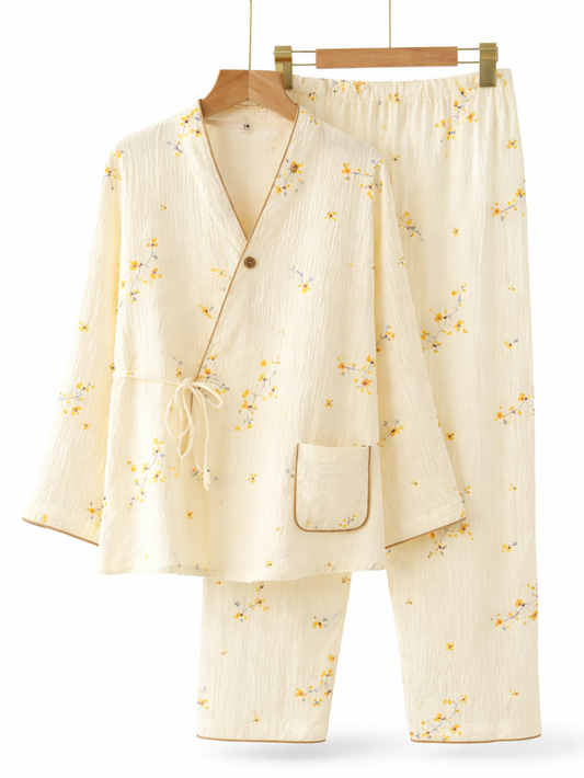 コットンガーゼのキモノデザインパジャマセットの全体イメージ
