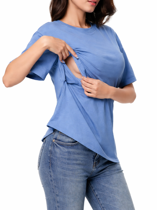 脇開き仕様が分かる授乳対応マタニティ半袖Tシャツのディテール着用イメージ
