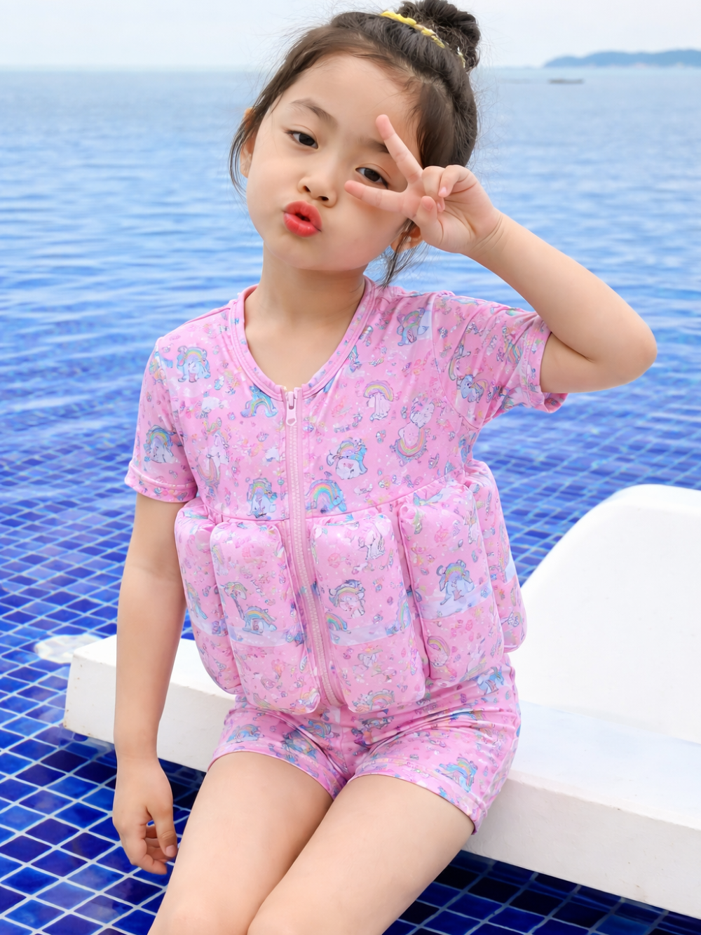 浮力サポート付きキッズ水着 半袖ワンピース 全体イメージ
