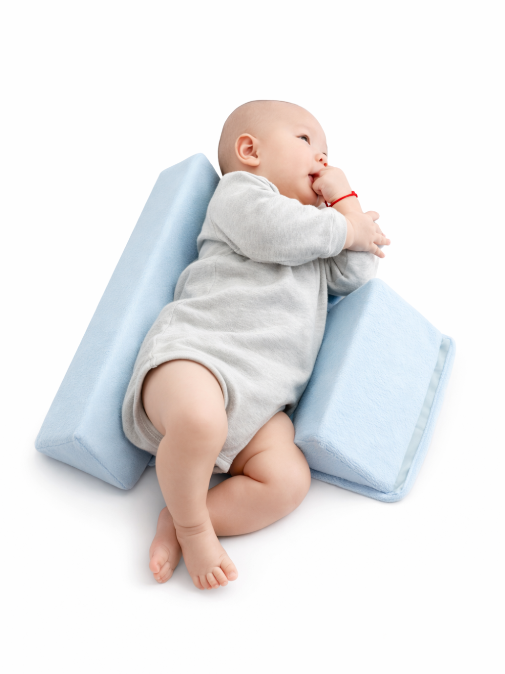 コームドコットン ベビー体位サポートサイドピロー ライトブルー 寝返り防止で横向き姿勢をやさしく支える
