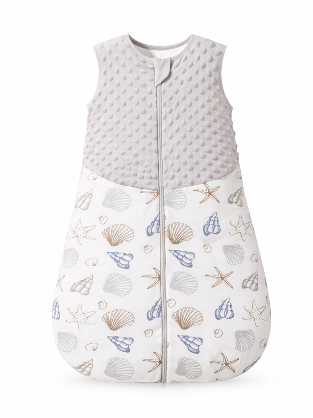 純綿ベスト型スリーパー 白背景で形がわかる貝殻柄デザイン（ベビースリーパー）
