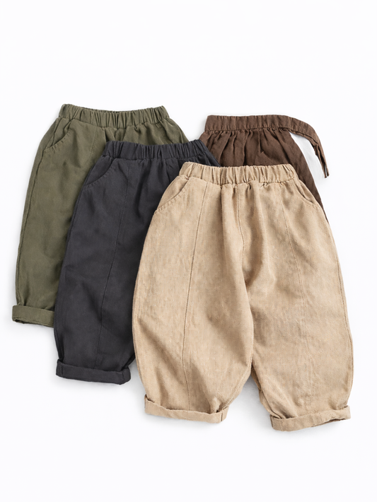 子ども用センタープレスロングパンツ 3色展開の全体イメージ
