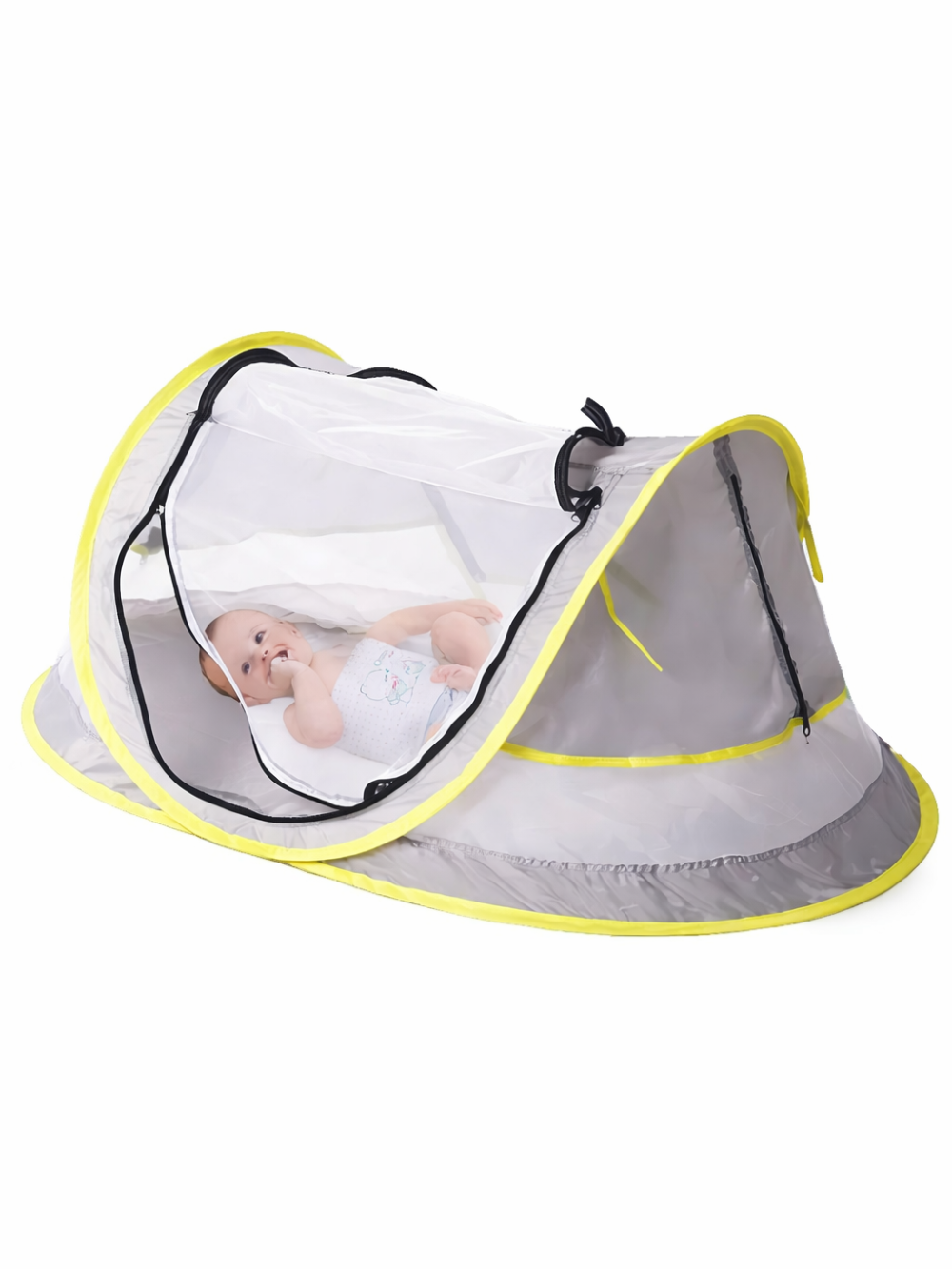 折りたたみベビーモスキートテント 赤ちゃんを守る全体イメージ（ベビー蚊帳）
