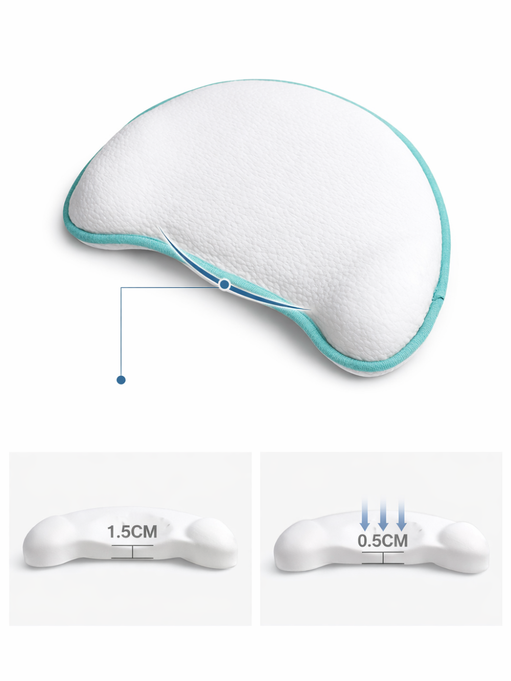 ベビー低反発ヘッドシェイピング枕 側面と厚み比較（絶壁対策）
