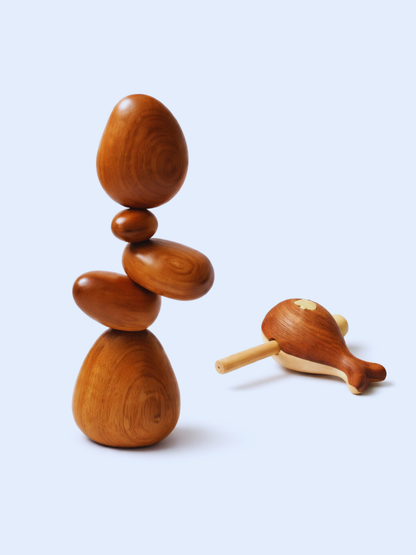 木製 バランスストーン くじら木魚 セット