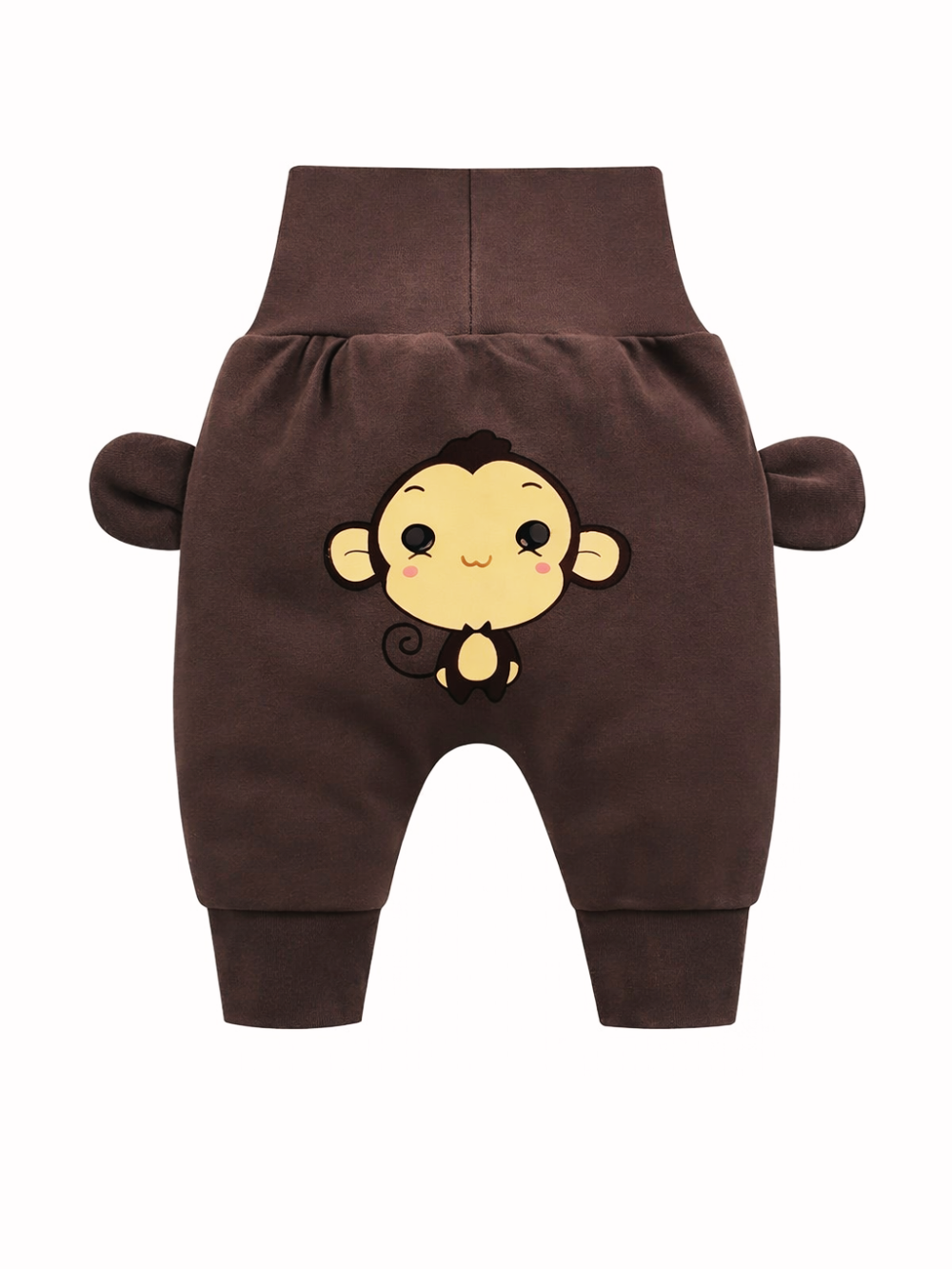 お腹までやさしく包んでずれにくい 子ども男女兼用ベビーパンツ おしりモンキーデザイン 綿100％ ハイウエスト 春秋 66〜100cm