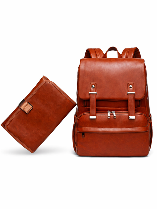 【PUレザー】大容量マザーズリュック 36〜55L ダブルストラップ ファスナー開閉 サンドイッチポケット内蔵 通勤・旅行収納