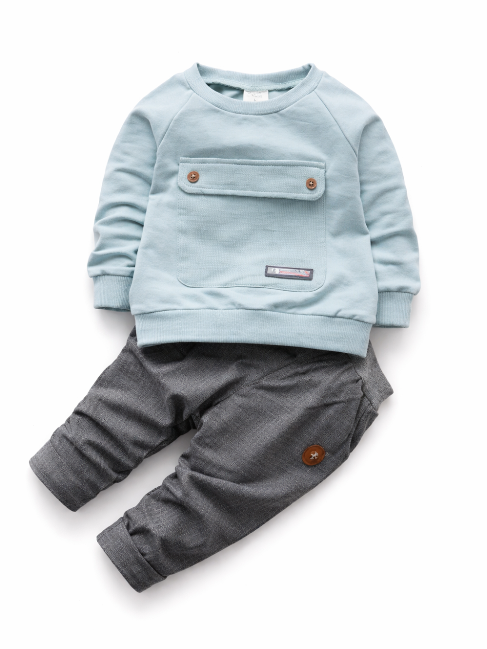 のびのび遊べる 0~3歳ベビー男女兼用スポーツウェア上下セット シンプル長袖トップス＆パンツ コットン混紡 70~100cm