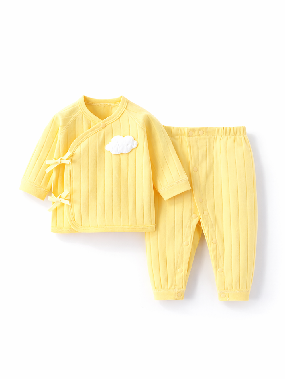 着せ替えがラクで毎日安心 新生児ベビー前開きカーディガンパジャマ上下セット 雲モチーフ コットン100% 52~66cm
